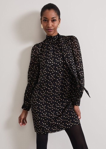 Phase Eight Mabel Dotty Swing Dress Black USA | 5879340-OE